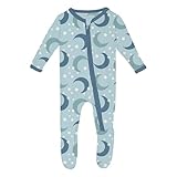 KicKee Welcome Home Footie with Zipper, Boy or Girl One-Piece, Super Soft Baby Clothes (Spring Sky Moon and Stars - 0-3 Months)
