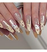 24 Pcs Almond Press on Nails Long - Fake Nails Almond Nail Tips Acrylic Press on Nails Yellow Pre...