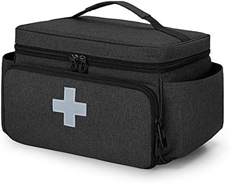CURMIO Small Medicine Storage Bag Empty, Family First Aid Organiser Box for Emergency Medical Kits, Black(Empty Bag, Patent Pending)