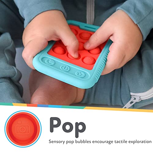 Image of Nuby Baby Teething Toy, 3+ Months, Giggle Bytes Sensory Popper Cellphone, Aqua