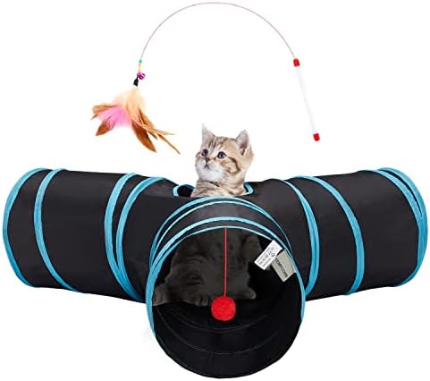 Tempcore Pet Cat Tunnel Tube Cat Toys 3 Way Collapsible, Cat Tunnels for Indoor Cats，Kitty Tunnel Bored Cat Pet Toys Peek Hole Toy Ball Cat, Puppy, Kitty, Kitten, Rabbit
