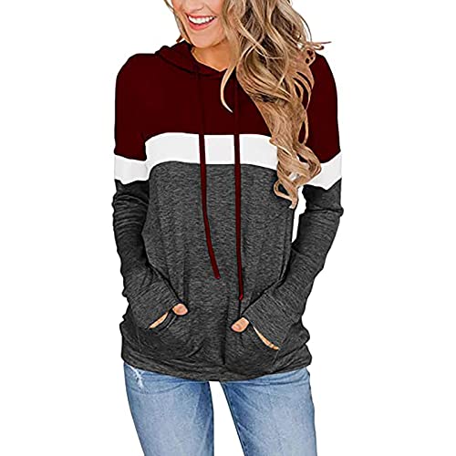 PBNBP Women's Color Block Pullover Hoodies with Pockets Athletic Sweatshirts Drawstring Hooded Tops Long Sleeve Casual Blouse2