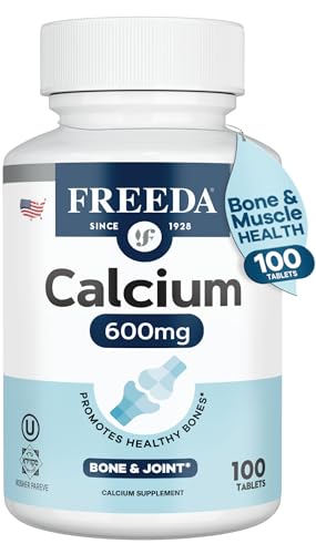 FREEDA Calcium 600 mg Bone Joint and Teeth Support 600mg Pure Calcium Supplements for Women & Men Healthy Muscle and Nerve Function GF Easy-to-Swallow Coated Tablets (100 Ct)
