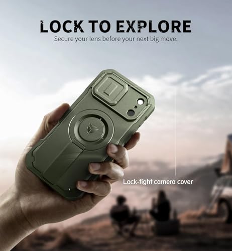 Image of Dexnor for iPhone 17 Pro Max Case, [2 Front Frame & Built-in Flip Camera Cover & Kickstand], Compatible Wireless Charging, Heavy-Duty Shockproof Case with Screen Protector, 6.9 inch Army Green