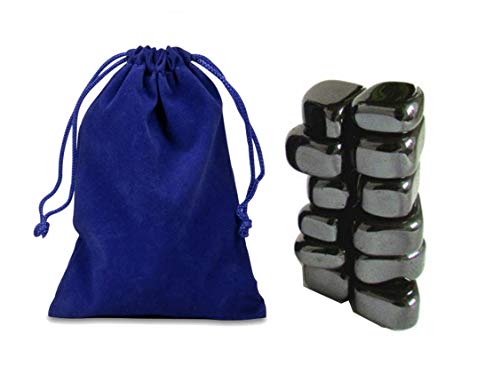 12 Pcs Hematite Attracting Stones - Polished Gems That Stick To Metal Surfaces, Ideal For Projects, Refrigerator, Party Gifts - With A Royal Blue Velvet Bag Included - By Natural Farms #TOP22