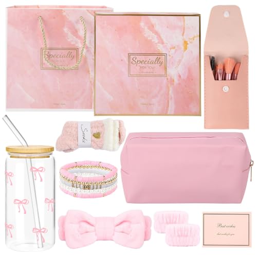 wokdsbl Cadeaux pour filles adolescentes 9, 10, 11, 12, 13, 14, 15, 16 ans, cadeau d'anniversaire, cadeau de Noël, Avent, tasse en verre avec paille et couvercle, pinceau de maquillage