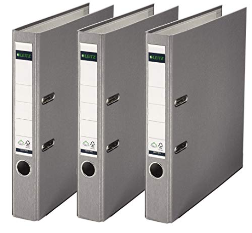 Leitz 101550xx Qualitäts-Ordner Plastik 180A mit Schlitzen A4 (schmal, grau, 3er Pack)