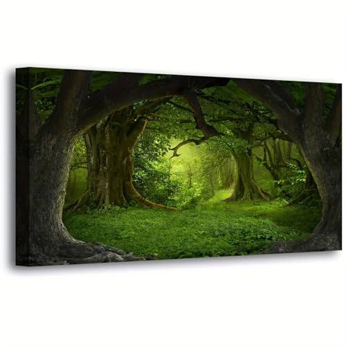 Toile murale forêt verte 60x135 cm avec cadre intérieur pour salon