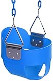 Funmily High Back Full Bucket Toddler Swing Seat with 60 inch Plastic Coated Swing Chains & 2 Snap Hooks Fully Assembled - Swing Set (Blue)
