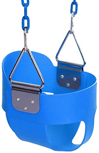 FUNMILY Toddler Swing Seat, High Back Full Bucket Swing with 60 inch Plastic Coated Swing Chains & 2 Snap Hooks Fully Assembled Swing Set (Blue)