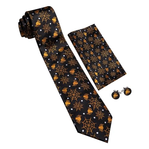 Image of Barry.Wang Man Tie Sets Skull Ties Animal Extra Long Necktie Silk Woven Handkerchief Cufflinks Festival Party Gift