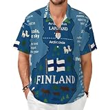 Tamiger Camicia a maniche corte da uomo con stampa mappa della Finlandia con varie stampe Feat, leggera, traspirante, casual, per vacanze estive, Nero , XS