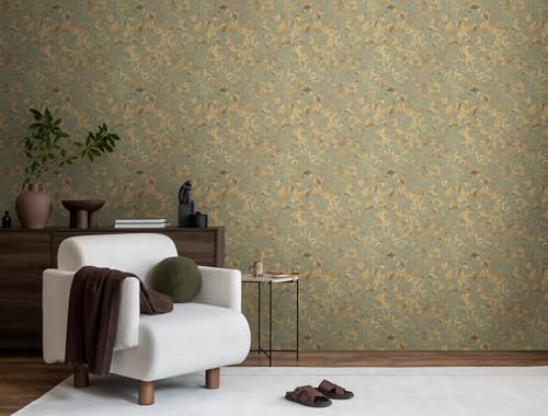Livingwalls Anna D'Andrea Non-Woven Wallpaper Floral 10,05 m x 0,53 m - Brown, Yellow, Green, Grey - Vines Leaves Wallpaper - 782231 - Image 2