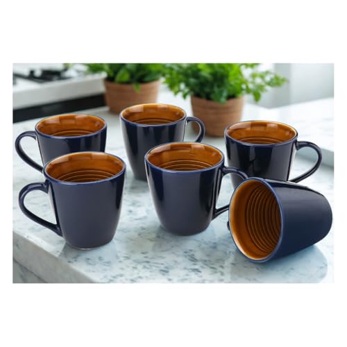 Image of Bodhi House Handcrafted Ceramic Coffee Mug Set of 6 Pieces (350 Ml), Stoneware Tea Cup, Microwave Safe Large Milk Mug, Glossy Finish, Ideal for Daily use, Casual Gatherings and Gifting, Royal Blue