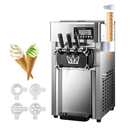 VEVOR Commercial Ice Cream Maker Machine, 2+1 Flavor Countertop Soft Serve Machine, 5 Gal/H Commercial Ice Cream Maker w/Two 3L Hoppers, Soft Ice Cream Machine for Restaurants Snack Bars Supermarkets