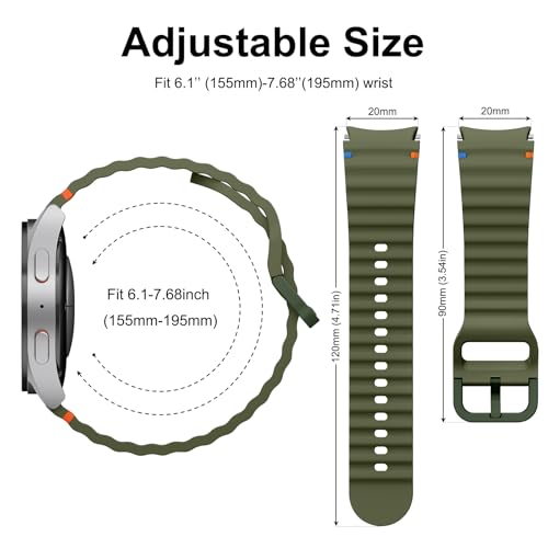 Image of Tobfit Silicone Bands for Samsung Galaxy Watch 7 Strap 40mm 44mm Women Men, 20mm Adjustable Sports Replacement Strap for Galaxy Watch 7 /FE /6 /6 Classic /5 /5 Pro /4 /4 Classic
