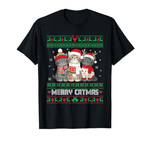 Cute Merry Catmas Funny Christmas Cats Ugly Sweater Design T-Shirt