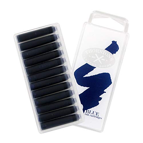 Thornton's Luxury Goods Short Standard International Fountain Pen Ink Cartridges Blue Ink Pack of 12 Refills for Classic Calligraphy Pens Compatible With All Brand Neutral PH Smooth Flow Re-Closable