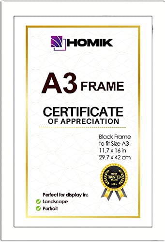 HOMIK A3 Photo Frame with Acrylic Safety Glass with Mats, Home Decor, Ideal for Gift and Wall Hanging