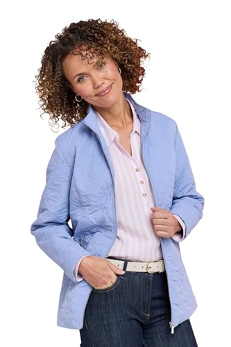 Image of Amber Ladies Mock Quilt Showerproof Zip Jacket with Concealed Hood, Lightweight Diamond‑Effect Quilted Coat in Blue or Soft Green, Sizes 10–20 Blue 14