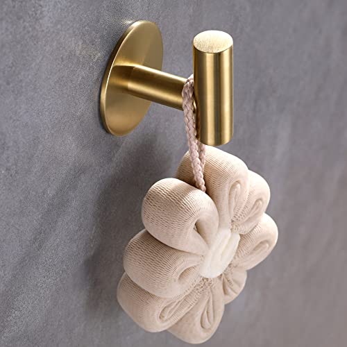 Zwtnbfst Adhesive Hooks 304 Stainless Steel Robe Hook Holder Heavy Coat Hook For Bathroom Kitchen Livingroom Garage Hotel Brushed Finish 2Pcs (Brushed Gold) #TOP5