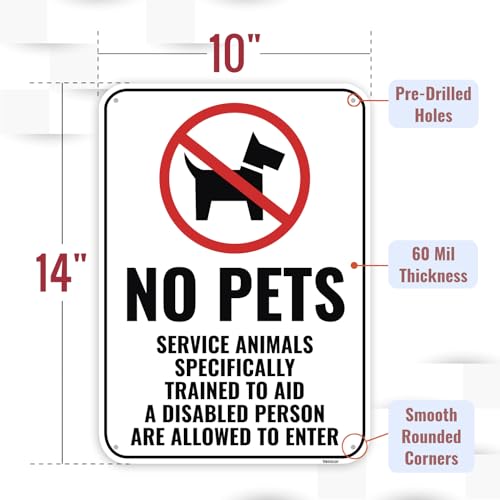 1PC No Pets Allowed Sign, 14 x 10 Inches - Aluminum - No Dogs Allowed Sign for Business - No Animals Service Support Dogs Only - Thumbnail 2