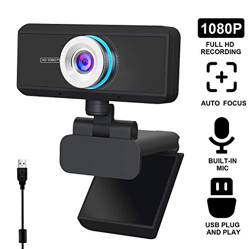 Webcam with Microphone Autofocus Web Camera, 1080P Full HD PC Desktop Computer Laptop Mac Web Camera for Streaming Video Calling Recording Video Conference Study Video Teaching Business Gaming