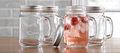 Glaver's Mason Jar 16 Oz. Glass Mugs With Handle And Lid Set Of 6 Old Fashioned Drinking Glass Bottles Original Mason Jar Pint Sized Cup Set. #TOP1