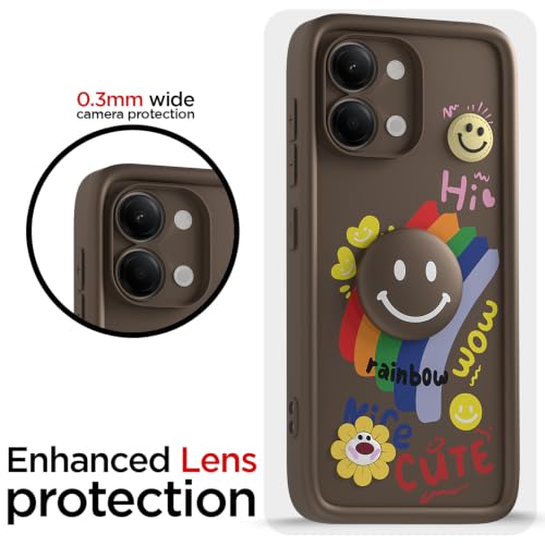 Image of Pikkme Back Cover for Vivo Y11 5G / Vivo T5 Lite 5G | Soft Silicone| Cute Rainbow Smile & 3D Cartoon Flower Design | Shockproof Raised Camera Protection Bumper Case (Brown)