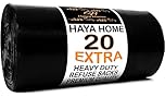 Haya Home 20 EXTRA LARGE Heavy Duty Bin Bags 100L Black Plastic Bin Liners 45 μm Refuse Sacks Thick Strong Heavy Duty Waste Dustbin Bags for Kitchen Home Office DIY Garden Use 100% Recycled Material