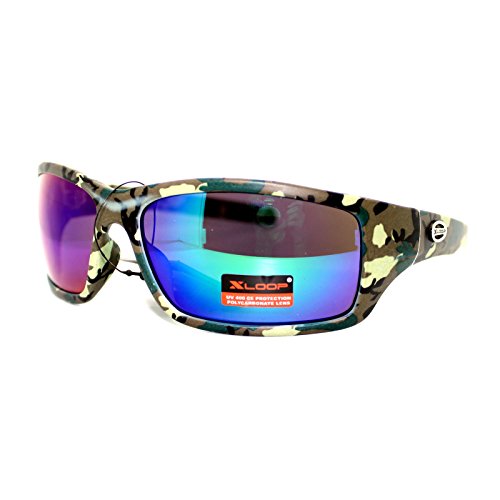 JuicyOrange Mens Xloop Sunglasses Wrap Around Rectangular Camo Print Mirror Lens2