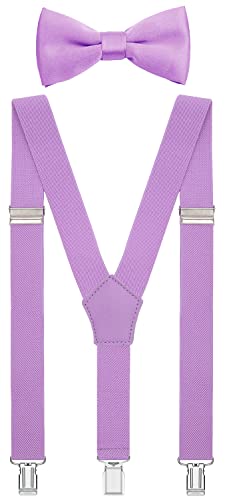 Image of Men's Boys' Bow Tie and Suspenders Set Y Shape Adjustable Elastic