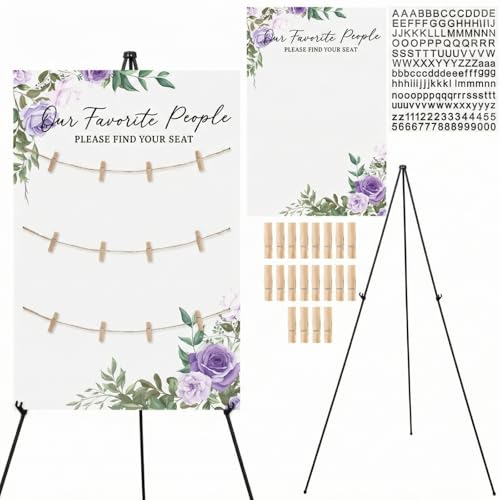 Pinkunn Purple Floral Seating Chart with Easel