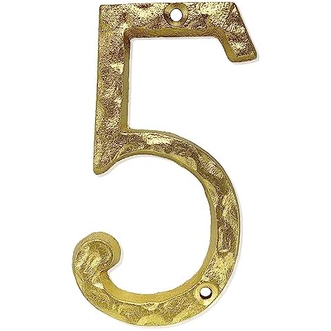 House Numbers-5.6 Inch Cast Iron Metal Home Address Number/gold/Number 5 Cover