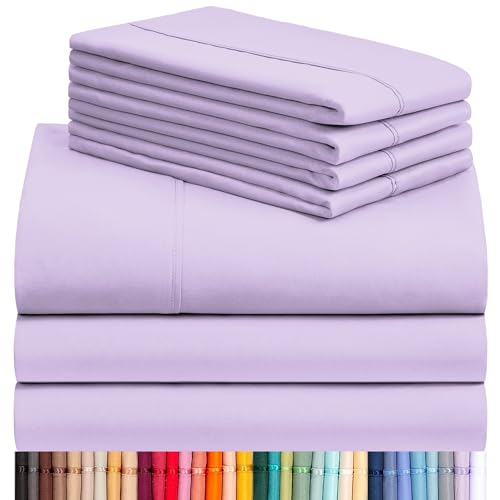 Image of LuxClub 7 PC Split King Sheet Set, Breathable Luxury Bed Sheets, Deep Pockets 18 inch Eco Friendly Wrinkle Free Cooling Sheets Machine Washable Hotel Bedding Silky Soft - Lavender Split King