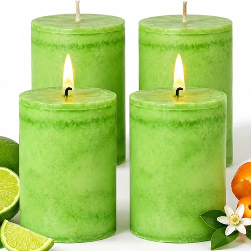 4 Pack Candied Citrus Scented Pillar Candles,Natural Essential Oils,60H Long Burning,Non-Toxic Smokeless Candles for Home Decor,Aromatherapy to Stress & Anxiety Relief,Daily Relaxation(2.8x4in) by MAKALONE - Used condition - US$19.67