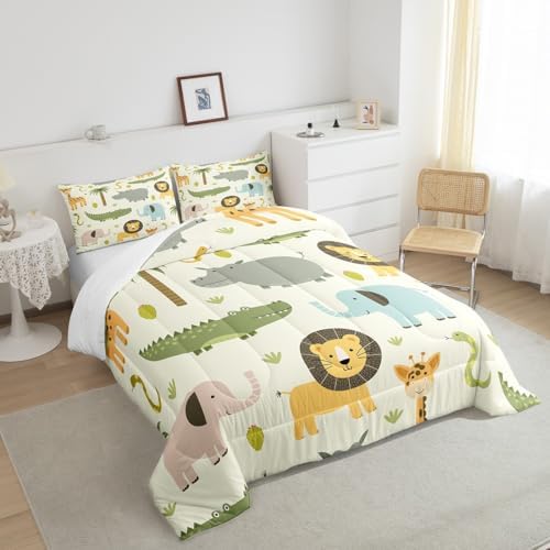 Feelyou Nursery Cute Wild Animals Bedding Set for Girls Boys Child Kids Cartoon Lion Giraffe Crocodile Comforter Decor Nature Wildlife Comforter Set Zoo Animal Theme Duvet Set Twin Size Quilt Set 4 41WIjgWHGQL. AC