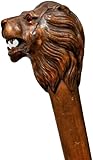 Dark Brown Wooden Walking Cane Stick Lion Head Animal Carved Handle