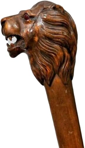Dark Brown Wooden Walking Cane Stick Lion Head Animal Carved Handle