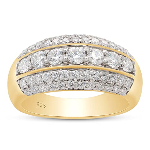 SAVEARTH DIAMONDS Wedding Bands for Women 1 1/10 Carat Round Moissanite Multi-Row Anniversary Band Ring in 14K Gold Over Sterling Silver
