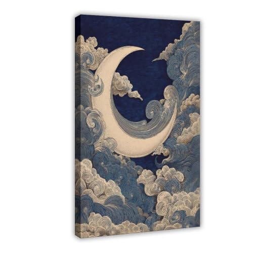 Affiche Nouvelle Lune Nuages Style Japonais Toile Décoration Murale