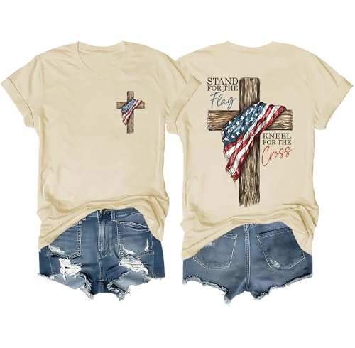 Stand for The Flag Kneel for The Cross Shirt Christian Patriotic Faith Graphic Tee