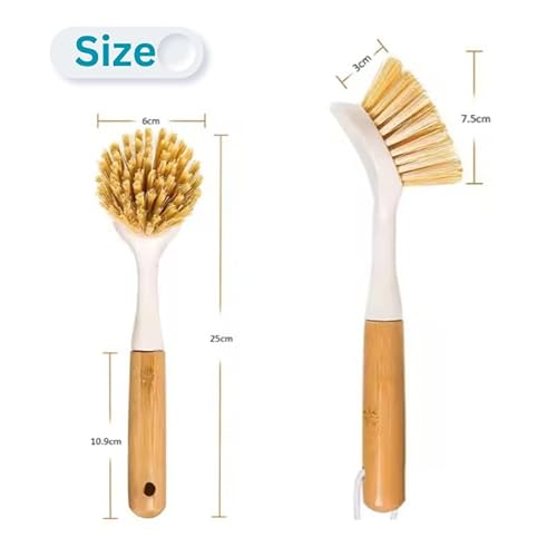 Afnax Dish Cleaning Brush with Handle Built in Scraper, Bamboo Scrubbing Brush for Pots, Pans, Dish Plates, Multiple cleaning, Kitchen Cleaning Sink - Image 5