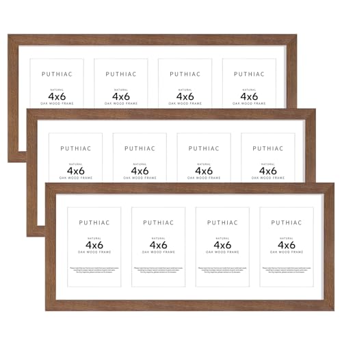 8x20 Oak Wood Picture Frame - 8x20 Photo Frame with Mat Display 4Pcs 4x6 Photos, 4x6 Picture Frame Wood, Natural Solid Wooden Picture Frames for Wall Art Photo and Prints(3 Pack, Walnut)