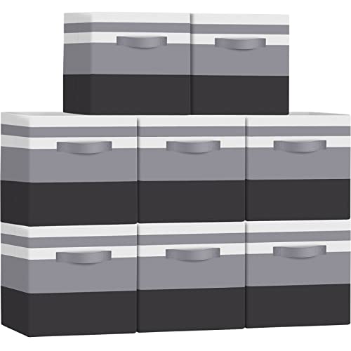 StoreHappily Storage Bins, 11 Inch Foldable Fabric Boxes with Handles and Cardboard for Closet, Utility Room, Bedroom Living Room, Pack of 8