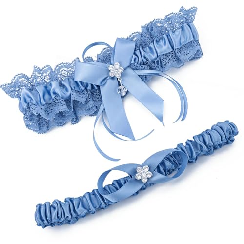 Blue Lace Bridal Garter Sets with Toss Garter One Size Wedding Something Blue Accessory Gift for Bride Women Engagement Bachelorette Bridal Shower Gifts for Bride to Be