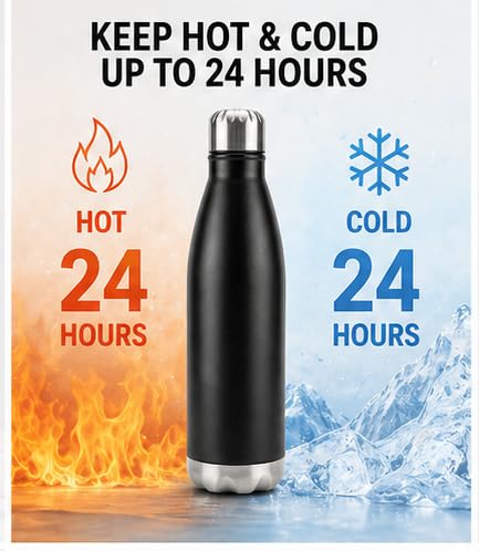 Image of CLASSIC ESSENTIALS Insulated Double Wall Vacuum Stainless Steel Water Bottle 24 Hours Hot and Cold,BIS Approved,100% Leakproof Lid,Sweat Proof Water Bottles, Great for Travel Picnic (Black-1000ml)