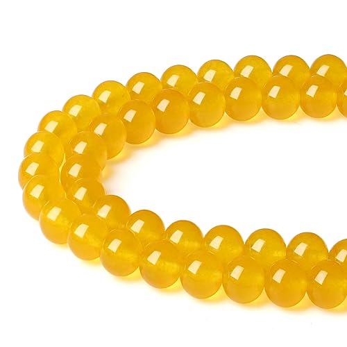 LAIDANLA Yellow Jade 8mm Natural Stone Beads Round Loose Gemstone Stone Beads for DIY Bracelet Necklace Earrings Jewelry Making Polishing Genuine Real Beading Crystal 96PCS 2 Strand 32"