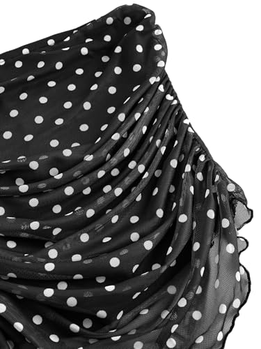 Womens Y2k Polka Dot Mesh Crop Tube Top with Scarf Sleeveless Strapless Cute Fitted Ruched Bandeau Tank Shirts3