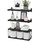 WOPITUES Floating Shelves Wall Mounted, Wood Bathroom Shelves with Extra Storage Shelf, Rustic Wall